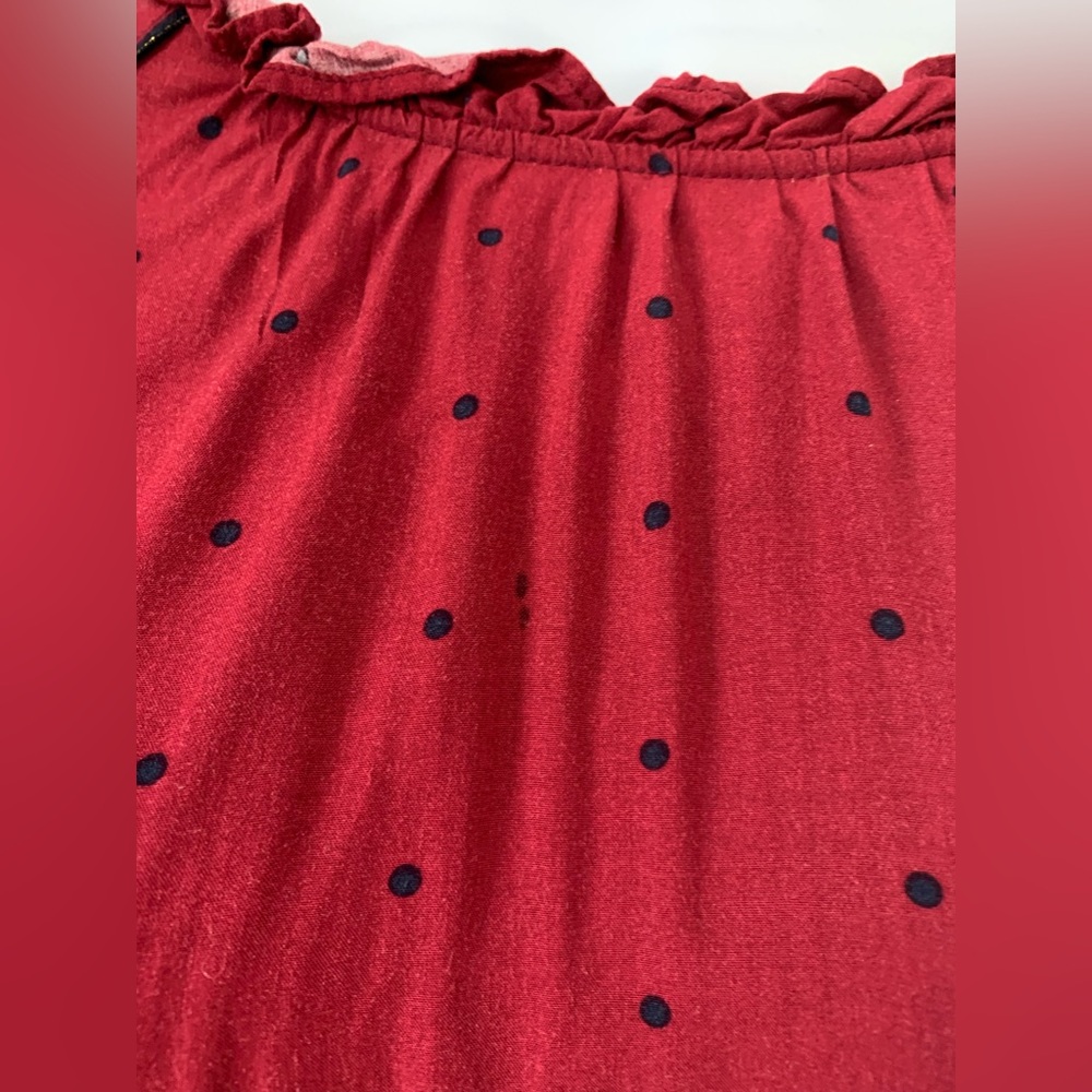 Crown & Ivy Maroon Blouse with Navy Dots and Trim - Picture 16 of 16